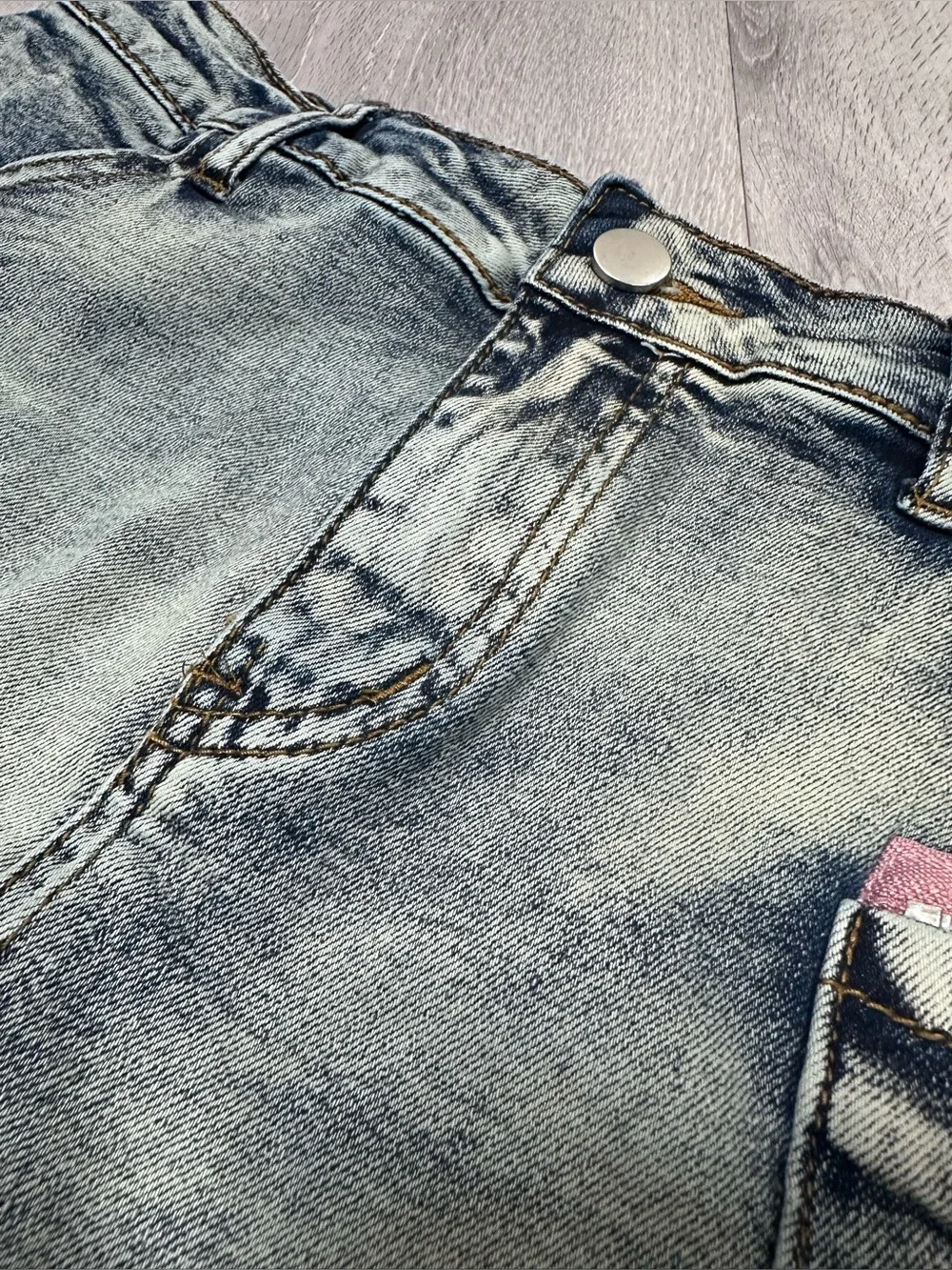 Skirt Low Rise Mini Bodycon Cargo Denim Jean Skirt with Pocket Sz L - Picture 7 of 12